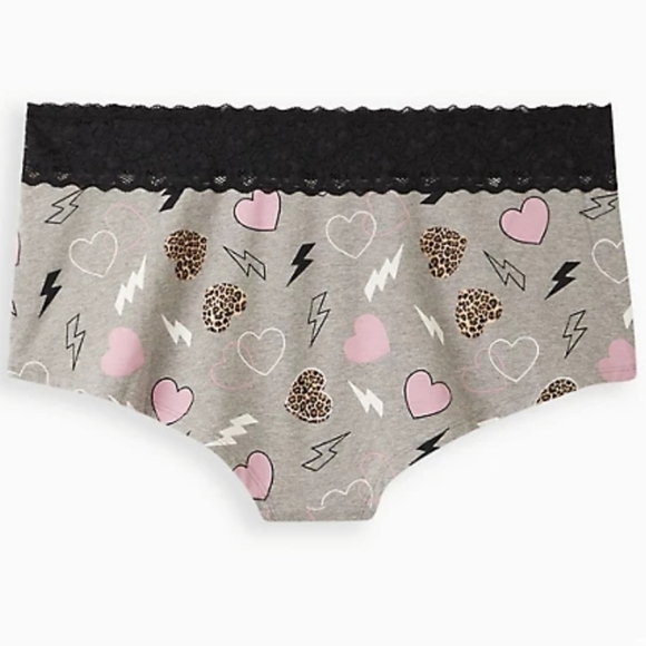 WIDE LACE TRIM BOYSHORT PANTY - COTTON HEARTS 💕 & BOLTS 🌩HEATHER GREY - Picture 3 of 3